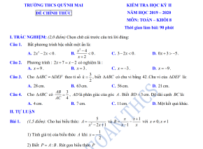 Đề thi học kì 2 môn Toán lớp 8 trường THCS Quỳnh Mai [CÓ ĐÁP ÁN]