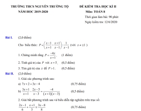 Đề thi học kì 2 môn Toán lớp 8 trường THCS Nguyễn Trường Tộ 