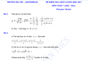 Đề thi học kì 1 môn Toán lớp 7 Amsterdam 2020 - 2021 có đáp án