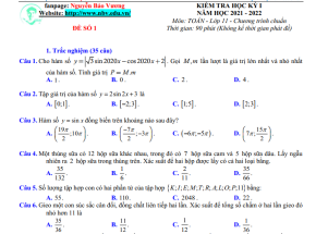 Đề minh họa số 2 học kì 1 Toán lớp 11 năm 2021 - 2022  có đáp án