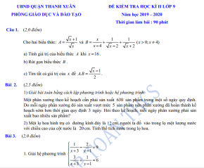 Đề thi học kì 2 môn toán lớp 9 Quận Thanh Xuân 2019 - 2020 có đáp án